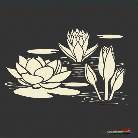 Water Lily Art, Water Stencil, Waterlily Illustration, Water Lily Stencil, Water Lily Logo Design, Water Lilies Illustration, Waterlily Linocut, Water Lily Clipart, Water Lily Graphic