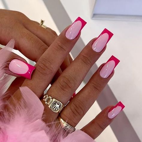 Check out this list Nails Art from protoloker Red Pink French Nails, Pink And Red French Tip Nails, French Tip Nails Manicure, Nail Art French Tip, Nails Medium Square, Nail Art French, Pink Press On Nails, Nails Press Ons, Pink French Nails