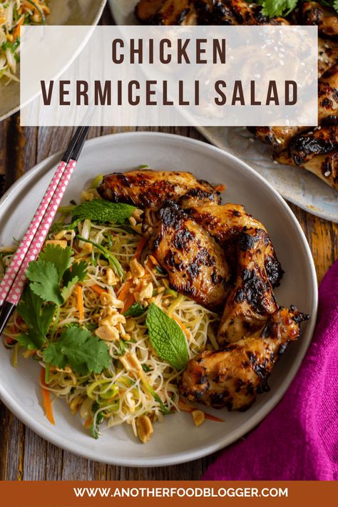 This chicken vermicelli noodle salad is the PERFECT tasty but easy dinner! Ready and on the table in 30 minutes - what more could you ask for? #chicken #vermicelli #chickenvermicelli #vermicellinoodle #noodlesalad #vermicellinoodlesalad @another_food_blogger Chicken Vermicelli Recipes, Chicken Vermicelli Bowl, Pho Recipes, Chicken Vermicelli, Vermicelli Salad, Glass Noodle Salad, Vermicelli Recipes, Easy Grilled Chicken, Macaroni Recipes