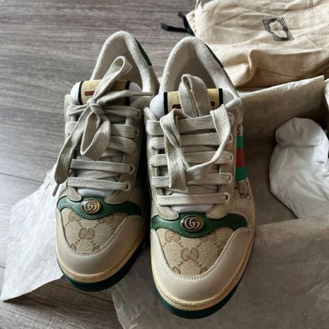 Gucci Screener Sneaker Gucci Screener, G Logo, Canvas Designs, Gucci Shoes, Silver Hardware, Design Details, Lace Up, Gucci, Sneakers