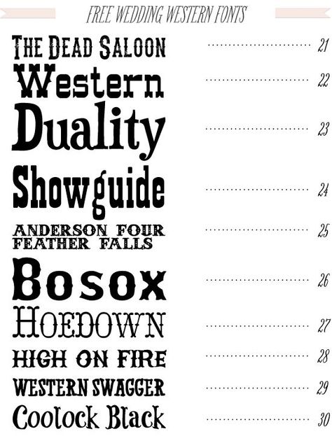 Free 40 fonts for DIY Wedding Invitations from dafont.com Western Fonts Free Wild West, Western Font Tattoo, Western Type, Diy Western, Wedding Western, Western Font, Invitation Fonts, Indie Wedding, Western Party