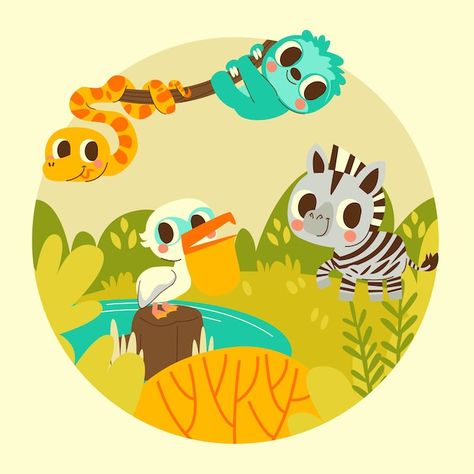 Free Vector | Free vector hand drawn biodiversity illustration Biodiversity Illustration, Wild Animals Illustration, Kawaii Comic, Animal Background, Autumn Animals, Animals Illustration, Animal Book, Baby Dinosaurs, Vintage Illustrations