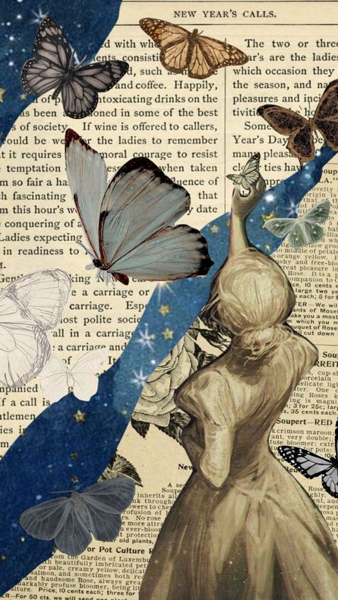 Butterfly Inspiration Board, Aesthetic Collage Scrapbook, Aesthetic Paper Collage, Aesthetic Butterfly Wallpaper Vintage, Collage Cutouts Aesthetic, Creative Collage Ideas Projects, Butterfly Aesthetic Vintage, Collage Inspo Aesthetic, Butterfly Collage Art