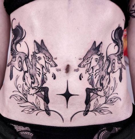 Abdomen Tattoo, Funky Tattoos, Sick Tattoo, Cute Little Tattoos, Fox Tattoo, Stomach Tattoos, Tattoo Portfolio, Wolf Tattoos, We Did It