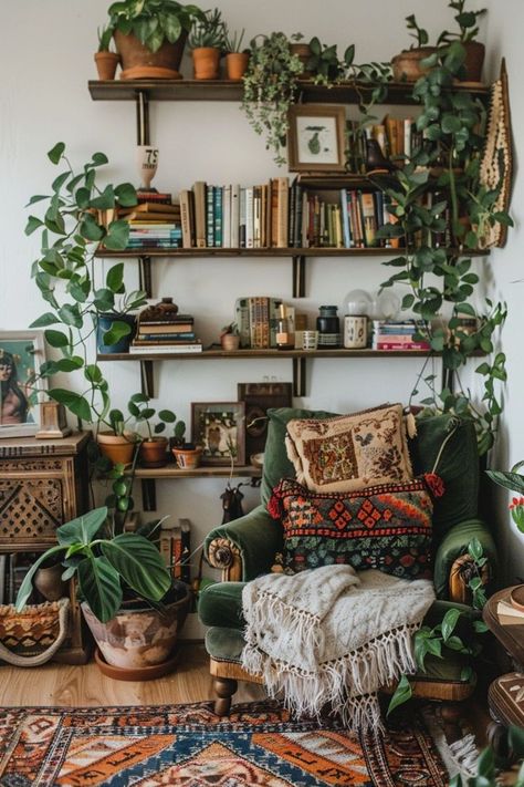 Cozy Bohemian Apartment, Cozy Hippie Living Room, Boho Jungle Living Room, Hippie Living Room, Parlor Room, Bedroom Nook, Apartment Aesthetic, Room Goals, Cozy Apartment