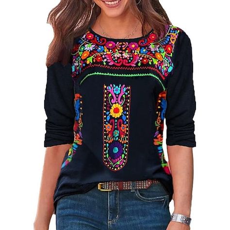 Boho Long Sleeve Top, Mexican Shirts, Stunning Tops, Bohemian Tops, Bohemian Print, Styl Boho, Hipster Fashion, Ruffled Sleeve Top, Winter Tops