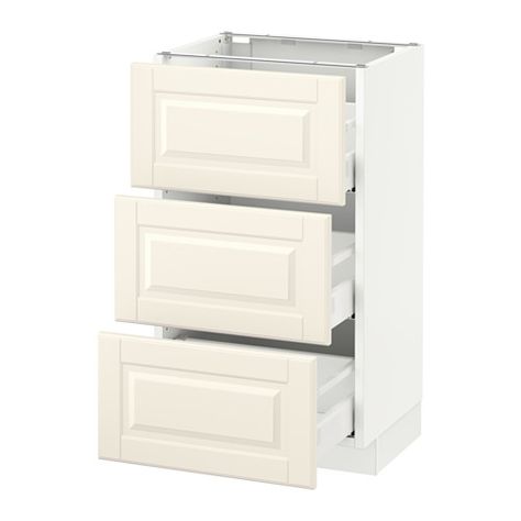 SEKTION Base cabinet with 3 drawers - white, Bodbyn off-white, 18x15x30 " - IKEA Bodbyn Grey, Sektion Kitchen, Drawer Rails, Kitchen System, Kitchen Chandelier, Ikea Home, Kitchen Installation, Base Cabinet, Ikea Kitchen