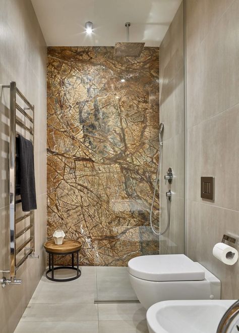 Apartment in Moscow by Make Interiors | HomeAdore Modern Shower Design, Marble Walls, Small Apartment Bathroom, Washroom Design, Bad Inspiration, Stylish Apartment, Small Bathroom Makeover, Apartment Bathroom, Modern Shower