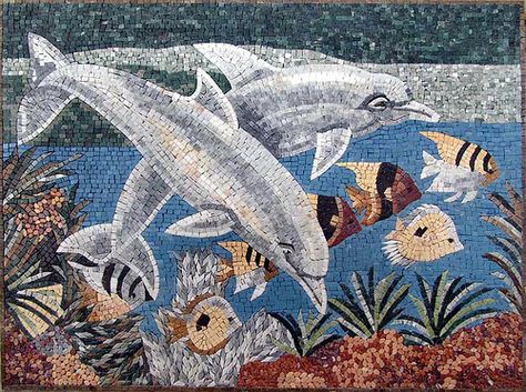 Dolphin Mosaics by Phoenician Arts, via Flickr Ocean Mosaic, Dolphins Mosaic, Tile Mosaic Art, Underwater Plants, Dolphin Art, Mosaic Inspiration, Mosaic Animals, Diy Mosaic, Mosaic Murals