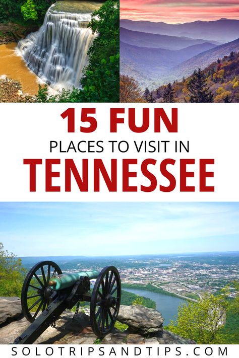 15 Fun places to visit in Tennessee, including Burgess Falls, Smoky Mountains, and Chattanooga. Places To Visit In Tennessee, Burgess Falls State Park, Fun Places To Visit, Rock Island State Park, Usa Destinations, Road Trip Places, Music City Nashville, Usa Travel Guide, Great Smoky Mountains National Park