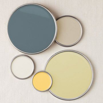 This is a classic palette but has a fresh overall feeling with the two accent colors--steel blue and yellow: http://www.bhg.com/decorating/color/schemes/designer-color-palettes/?socsrc=bhgpin101214updatedclassic&page=5 Benjamin Moore Yellow, Bleeker Beige, Benjamin Moore Cloud White, Color Palette Design, Benjamin Moore, Upholstered Furniture, Colour Schemes, Color Pallets, My New Room