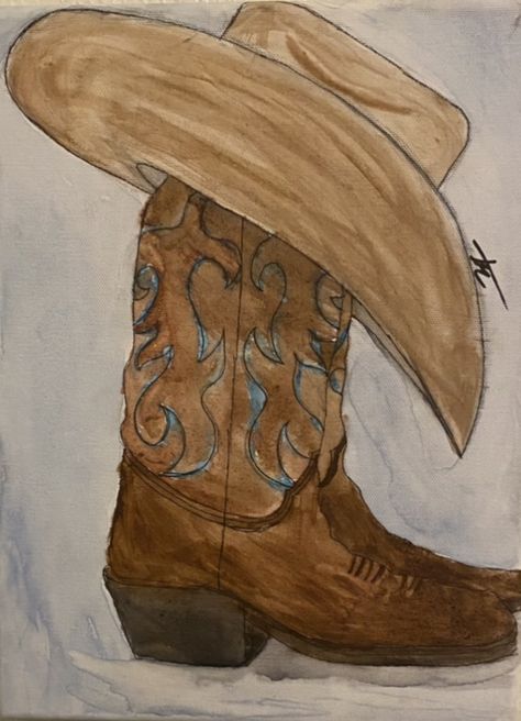 Country Aesthetic Painting Easy, Country Themed Paintings, Western Style Paintings, Western Simple Paintings, Ffa Paintings Ideas, Brown Paintings Easy, Western Diy Paintings, Cute Country Drawings Easy, Southwest Watercolor Paintings