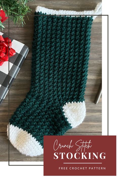 How to Crochet a Classic Christmas Stocking - Crafting for Weeks Xmas Stocking Crochet Patterns Free, Chunky Crochet Stocking Pattern, How To Crochet A Stocking For Beginners, Crochet Stocking Easy, Easy Crochet Christmas Stocking Pattern, Crochet Christmas Stocking Bulky Yarn, Chunky Stocking Crochet Pattern, Free Christmas Stocking Crochet Patterns Easy, How To Crochet Christmas Stocking