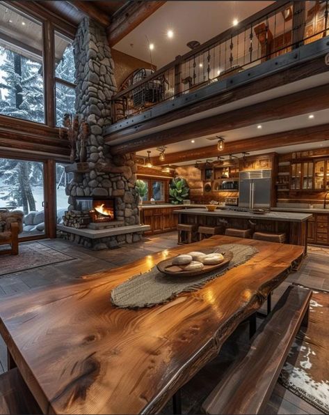 Mountain House Dining Room, Mountain Lodge Interior, Wooden House Interior Design, Lodge Dining Room, Modern Log House, Cabin Mansion, Rustic Cabins, Luxury Log Cabins, Lodge Homes