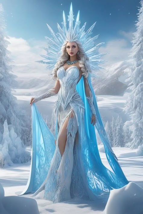 Ice Queen Costume, Angel Artwork, Winter Fairy, Fantasy Gowns, Snow Queen, Ice Queen, Fantasy Dress, Beautiful Fantasy Art, Fantasy Clothing