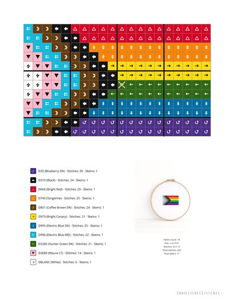 Free progressive pride flag cross stitch pattern! Happy #Pride :) Pride Flag Cross Stitch, Lab Cross Stitch, Pride Bead Patterns, Pride Flag Design, Plastic Canvas Pride Patterns, Bookmark Pattern Cross Stitch, Pride Flag Kandi Pattern, Pride Flag Embroidery, Pride Projects