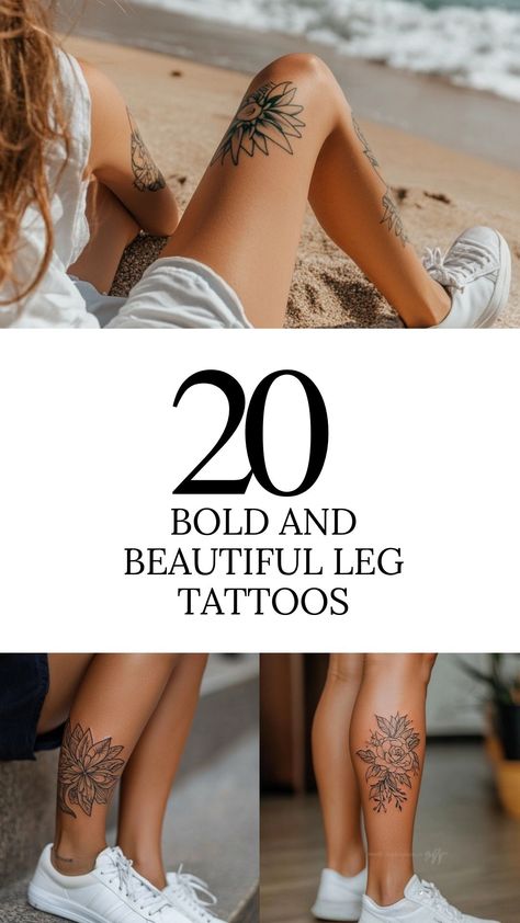 20 Bold and Beautiful Leg Tattoos Medium Size Leg Tattoos For Women, Full Leg Tattoos Ideas, Tattoos For Women Legs Unique, Bold Women Tattoos, Mandala Tattoo Women Leg, Boho Leg Tattoos Women, Over The Knee Tattoo Words Women, Large Calf Tattoos For Women, Women Leg Tattoo Ideas Unique