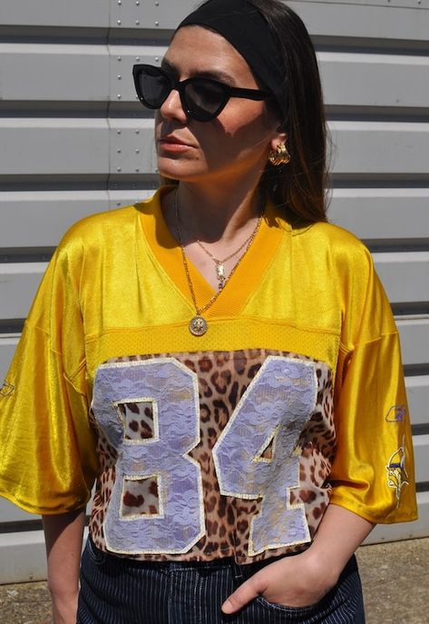 Reworked Nike, Yellow Streetwear, Opening A Boutique, Yellow T Shirt, Vintage Burberry, Jean Accessories, Jumper Shirt, Minnesota Vikings, The Numbers