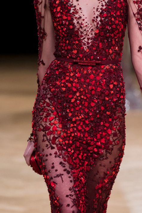 Pomegranate Dressing, Red Beaded Dress, Couture Embellishment, Ziad Nakad, Suit Embroidery, Wine Dress, High Fashion Looks, Detailed Embroidery, Fashion Forecasting