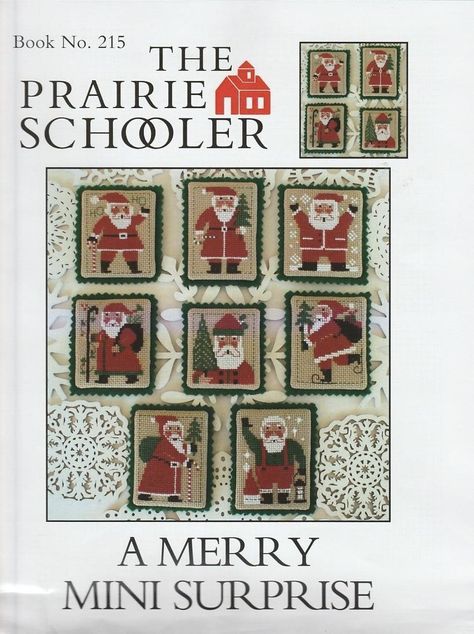 A Merry Mini Surprise by Prairie Schooler cross stitch pattern Prairie Schooler Cross Stitch Charts, Santa Cross Stitch, Prairie Schooler, Santa Patterns, Davos, Santa Ornaments, Walking Stick, Christmas Cross, Ornaments Design