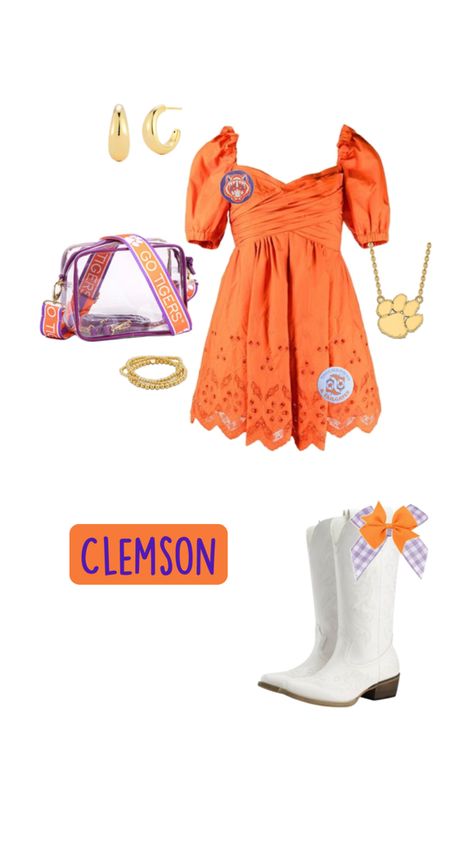 Cute Clemson Outfits Game Day, Orange Game Day Outfit, Clemson Gameday Outfit, Collage Fits, Clemson Gameday, Bama Gameday, Clemson Outfits, Rush Week Outfits, Preppy Country