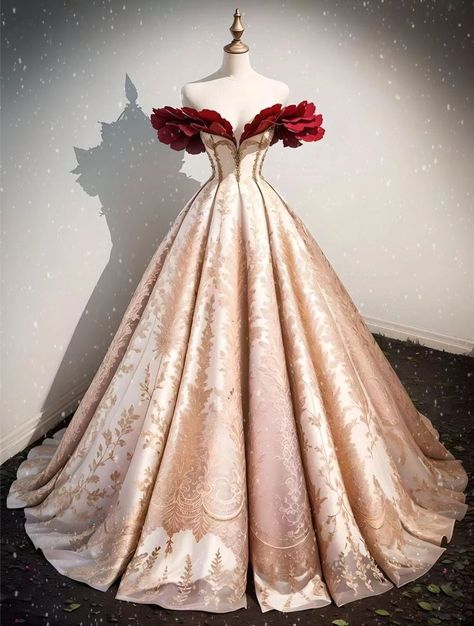 Ball Room Dresses, Red Princess Aesthetic, Big Ball Gowns, Colorful Wedding Dress, Dreamy Gowns, Dress Business, 파티 드레스, Old Fashion Dresses, White Wedding Dress