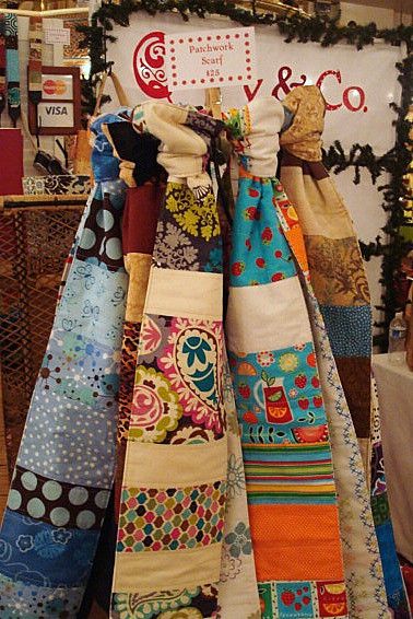 Patchwork Scarves, Sewing Scarves, Scarf Display, Cd Rack, Sewing Patchwork, Patchwork Scarf, Fabric Scarf, Diy Scarf, Boho Scarfs