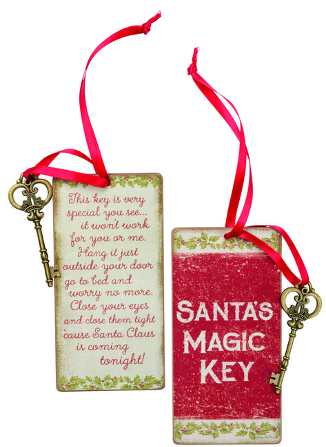 A timeless holiday staple piece, this Magic Key ornament is a fun tradition to add to the holidays! Attached to a double-sided wooden ornament with a lyrical sentiment, this key is to be hung from a door to allow Santa's entry when a chimney isn't an option. Key Ornament, Santa Key, Santa's Magic Key, Magic Key, Primitives By Kathy, Wooden Ornament, Christmas Characters, Christmas Ornament Sets, Vintage Typography