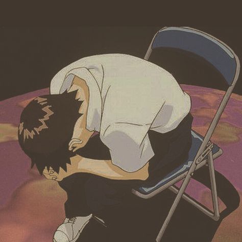 Shinji Ikari the Saddest, Neon Genesis Evangelion Shinji Chair Pose, Shinji Ikari Chair, Shinji Chair, Pain Hub, Shinji Ikari, Chair Pose, Evangelion Art, Bleach Anime Art, Neon Evangelion