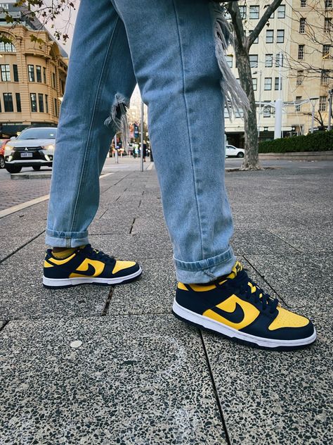 Michigan Dunks, Nike Dunks, Michigan, Street Wear, Nike, Fashion Trends, How To Wear