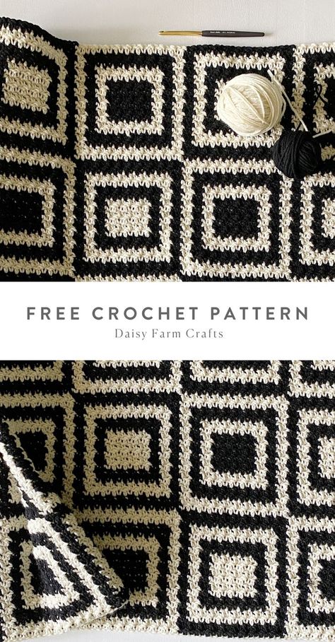 Black And White Crochet, Modern Haken, Crochet Blanket Designs, Crochet Square Patterns, Granny Squares Pattern, Crochet Motifs, Modern Crochet, Square Patterns, Knitting Machine