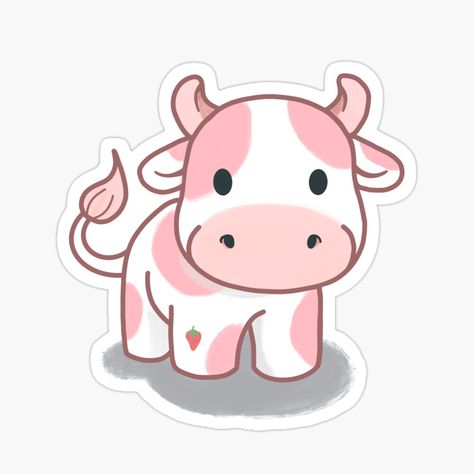 Get my art printed on awesome products. Support me at Redbubble #RBandME: https://www.redbubble.com/i/sticker/strawberry-cow-by-swagnstickers/54492220.EJUG5?asc=u Strawberry Cows, Cow Drawing Easy, Cow Wallpaper, Cow Drawing, Strawberry Cow, Cow Clipart, Preppy Stickers, Cow Pictures