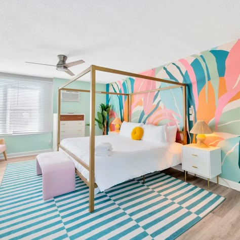 Colorful Beach House | It's Bridgette Bitch Swinging Chairs, Colorful Beach House Decor, Colorful Beach House, Cape Cottage, Retro Beach House, Boho Beach House, Beach Mural, Beachy Bedroom, Coastal Cottage Style