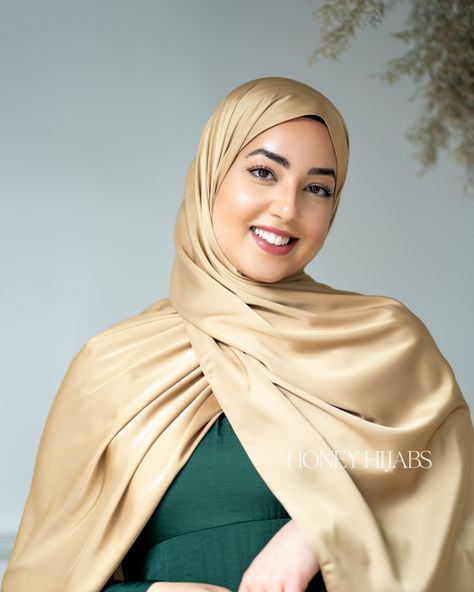 Matte Satin | Honey Hijabs Satin Hijab Style, Golden Scarf, Brown Hijab, Hijab Magnets, Hijab Trend, Scarf Photography, Hijab Material, Satin Hijab, Hijab Accessories