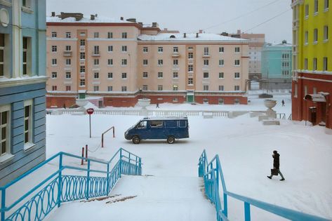 Polluted City, Christophe Jacrot, Snow Blizzard, Blue Truck, Image Bank, French Photographers, Long Trips, Street Photographers, Abandoned Places