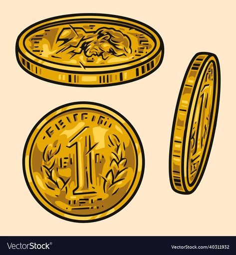 One dollar cent gold coins vector image Penny Drawing, Coins Drawing, Coin Drawing, Coin Illustration, Kids Science Fair Projects, Learn To Tattoo, Golden Coin, Graffiti Words, Props Art