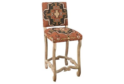 Nadine Kilim Barstool, Rust Red Bar Stools, Colorful Kitchen Decor, Hawaii Homes, Fine Rugs, Beautiful Furniture, Bohemian Home, Kitchen Colors, Flat Weave Rug, Nailhead Trim