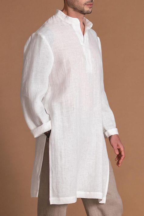 Long Linen Shirt, Mens Tunic, Mens Smart Casual Outfits, Kurta Men, Indian Men Fashion, Linen Men, Hipster Mens Fashion, Luxury Wear, Linen Clothing