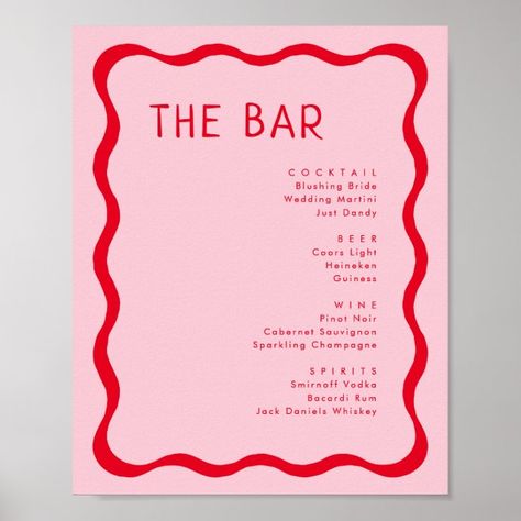 Open Bar Sign Wedding, Pink Menu Design, Pink And Red Branding, Drink Menu Design Ideas, Party Menu Design, Red And Pink Party, Drinks Menu Design, Pink And Red Party, Birthday Menu Card