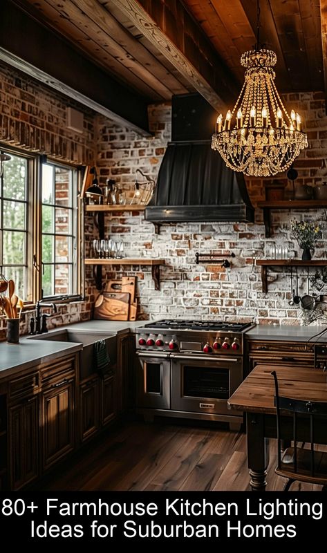 Delve into a world of stylish lighting solutions curated to complement your farmhouse kitchen's aesthetic. From pendant lights to chandeliers, explore Red Brick Kitchen, Farmhouse Kitchen Lighting Ideas, Spanish Inspired Kitchen, Old World Kitchens, Brick Interior Wall, Kitchen Lighting Ideas, Farmhouse Kitchen Lighting, Brick Interior, Luxe Decor