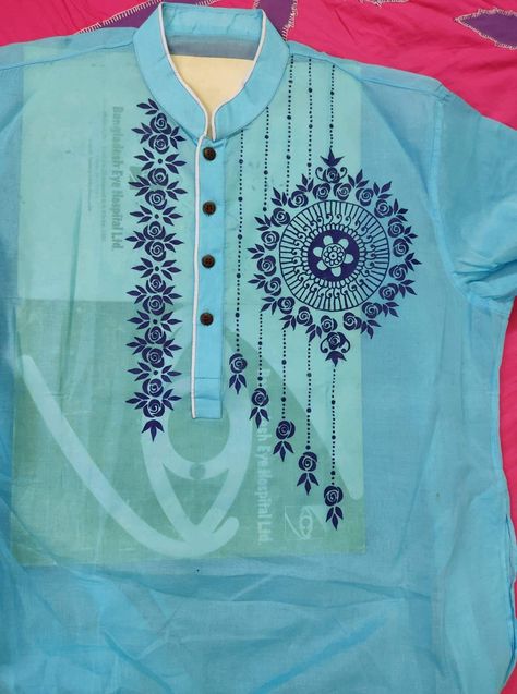 Panjabi Design Drawing, Painting On Black Shirt, Fabric Painting On Kurta For Men, Hand Painted Panjabi Design For Men, Panjabi Design, Kurta Embroidery, Man Dress Design, Fabric Paint Shirt, Saree Painting Designs