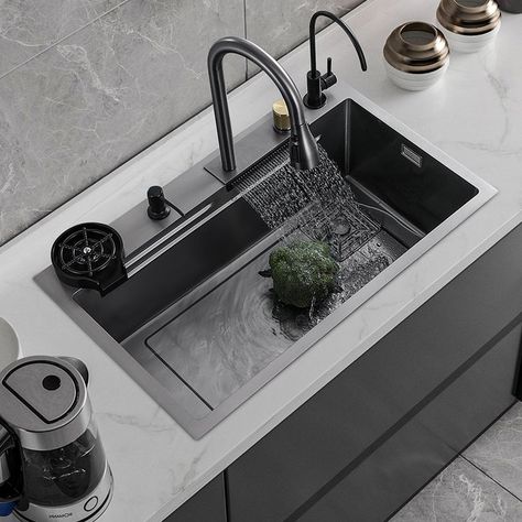 Kitchen Wash Basin, Topmount Sink, Glass Rinser, Modern Kitchen Sinks, Metal Sink, Sinks Kitchen Stainless, Kitchen Sink Design, Tiktok Trends, Black Sink