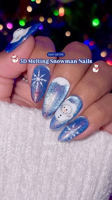 Abominable Snowman Nails, Melting Snowman Nails, Melted Snowman Nails, Frosty The Snowman Nails, Christmas Lights Nails, Snowman Cat, Lights Nails, Penguin Nail Art, Snowman Nail