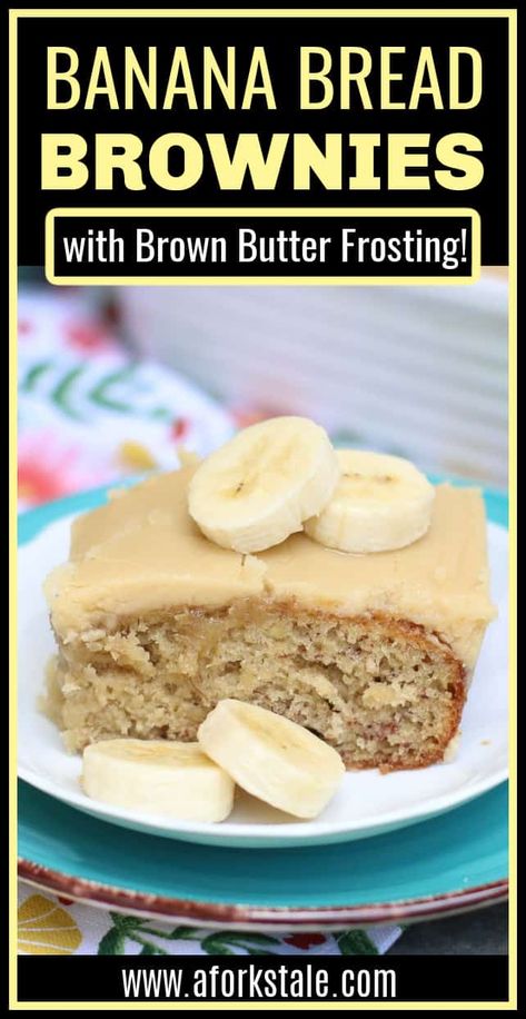 Try these banana bread brownies with brown butter frosting. The banana bread layer is dense and moist. The frosting is rich, sweet, and decadent. The combination is incredible. Banana Brownies With Brown Butter Icing, Brown Butter Frosting Recipe, Butter Frosting Recipe, Banana Bread Bars, Banana Bread Brownies, Easy Brownie, Brown Butter Frosting, Banana Brownies, Banana Dessert Recipes