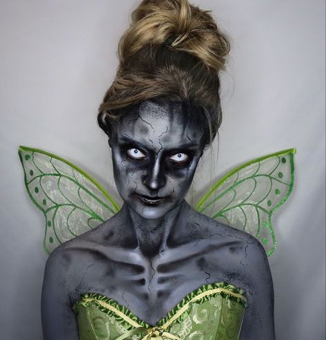 Goth Tinkerbell Costume, Scary Tinkerbell Costume, Scary Fairy Makeup, Evil Tinkerbell, Scary Fairy Costume, Dark Tinkerbell, Fairy Horror, Halloween Sfx Makeup, Tinkerbell Makeup