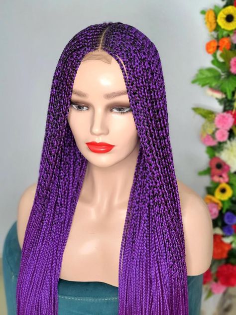 Lace closure wig, box braid very lightweight feathers wig.  features:  🎯 made on single part human hair lace closure.  🎯 colour: purple  🎯 length: 25inches  🎯 lightweight  🎯 it has an adjustable band and elastic band for extra security.  shipping is very very fast. i use dhl express shipping. it takes 3-5 business days to usa, uk, france and most countries of the world. Purple Box Braids, Pink Headwrap, Wigs Collection, Braids Styling, Cute Toddler Hairstyles, Purple Braids, Braid Inspiration, Short Box Braids, Braid Wig