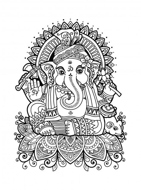 Ganesha Coloring Page, Ganesh Mandala, Ganesha Mandala, Mandala Indiana, Arte Ganesha, Vintage Wedding Stationery, Indian Traditional Paintings, Ganesha Drawing, Ganesh Art Paintings