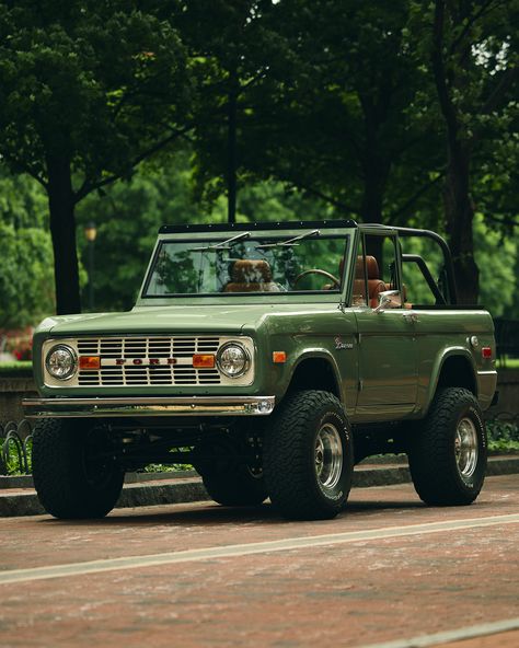 Boxwood Green over Whiskey with Wimbledon White accessories and chrome wheels, oh my Earthy Academia Aesthetic, Green 90s Aesthetic, 2000s Moodboard, Academia Green, Aesthetic Earth, Girlblogger Aesthetic, Bronco Car, Old Bronco, Green Academia