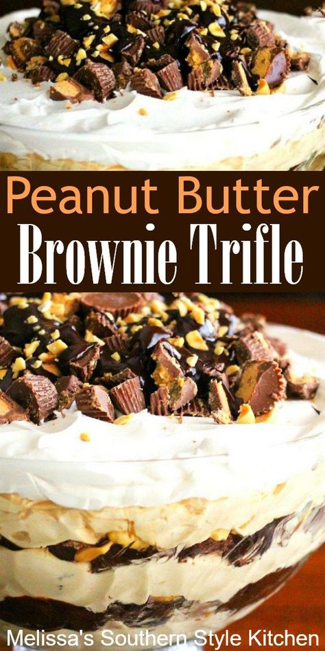 Peanut Butter Brownie Trifle, Trifle Bowl Recipes, Trifle Dessert Recipes, Brownie Trifle, Peanut Butter Brownie, Billy B, Trifle Desserts, Peanut Butter Desserts, Trifle Recipe