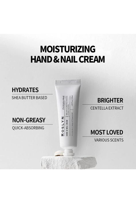 ROSLYN Hand &amp; Nail Cream - Scented Repair Hand Lotion Travel Size, Shea Butter Hand Cream for Dry Hands,1.69 oz (Jasmine) Hand Cream Product Photography, Hand Cream For Dry Hands, Luxury Hand Cream, Hand Lotion Travel Size, Lotion Travel Size, Nail Cream, Organic Hand Cream, Hand & Foot Cream, Shea Butter Hand Cream